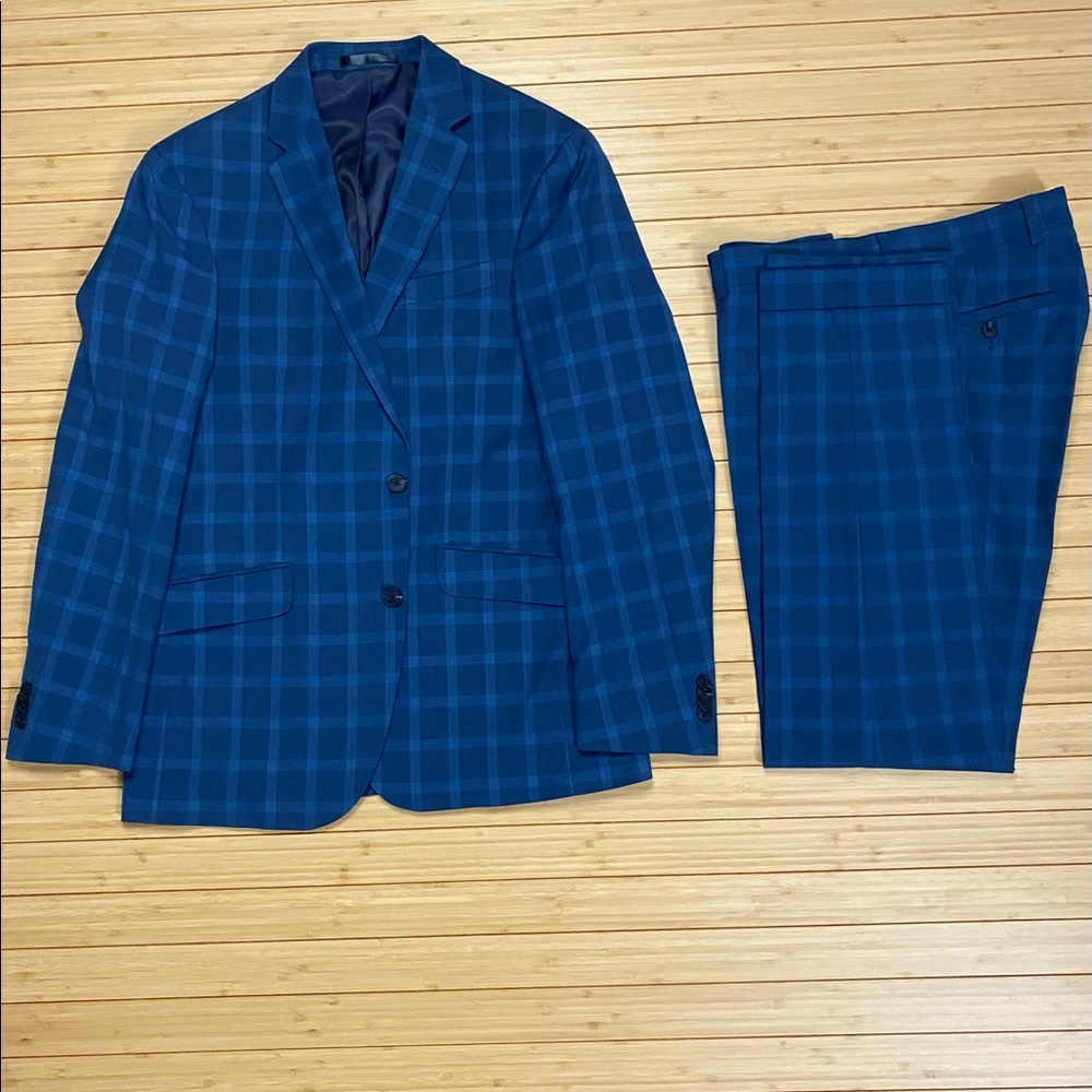 Men’s blue plaid suit